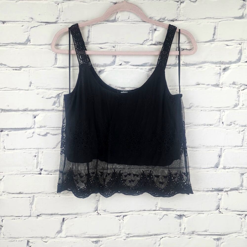 Ambiance Top Womens M Sheer Crop mesh lace Romantic goth Witchcore eyelet Tank